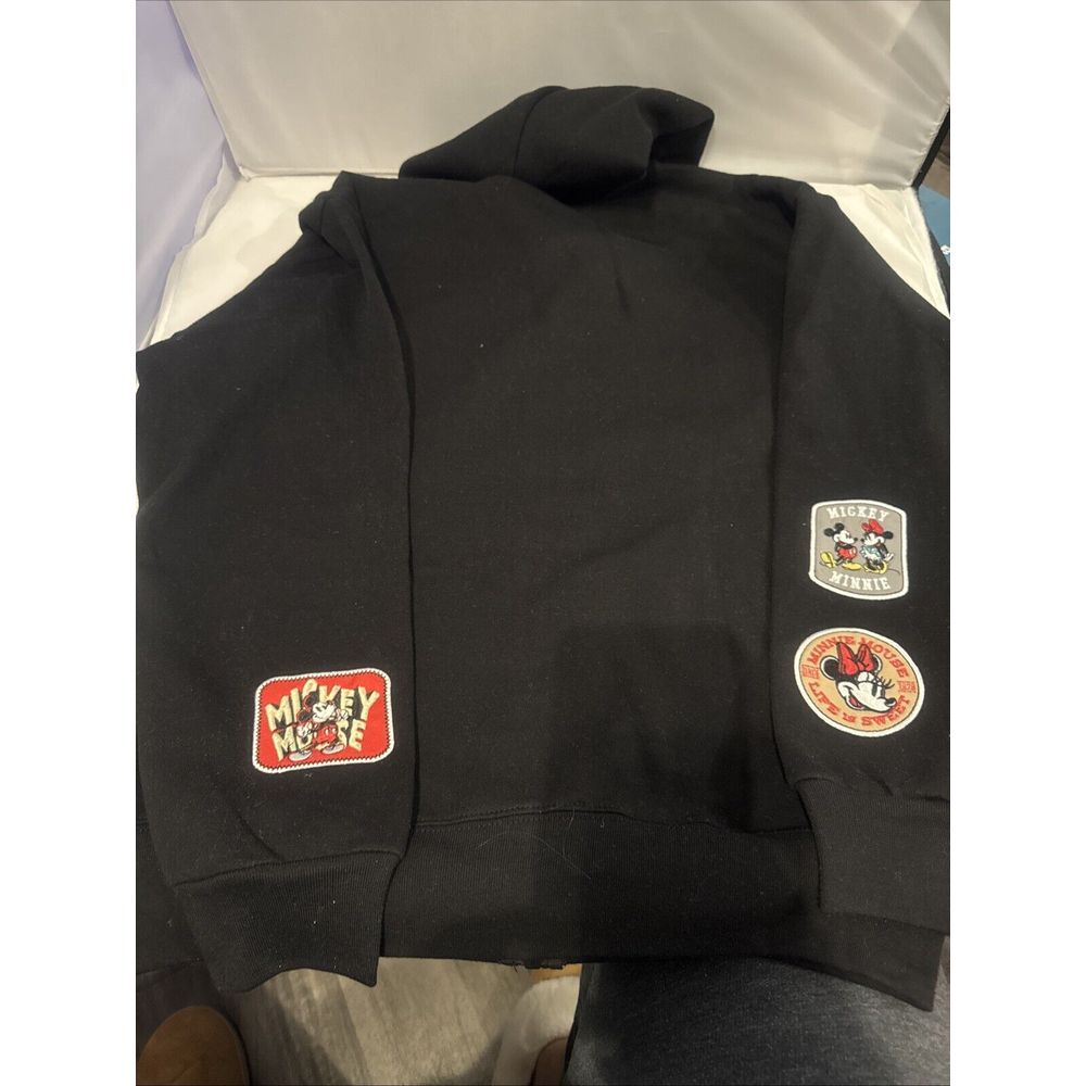 Disney Hoodie Jacket Women's Size XS‎ Black Full Zip Mickey & Minnie Patches NEW - Picture 6 of 9